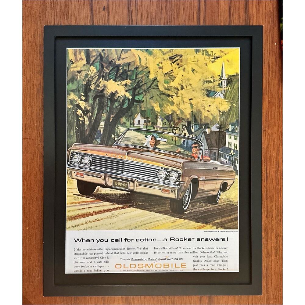 Framed 1963 Vintage Original Color Ad Oldsmobile Dynamic 88